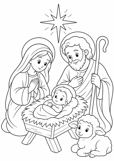 Desenho da Sagrada Família na manjedoura