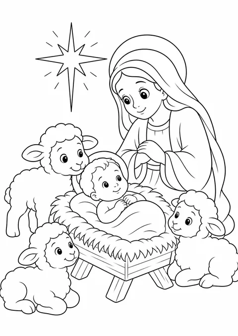 Desenho de anjinhos adorando o menino Jesus