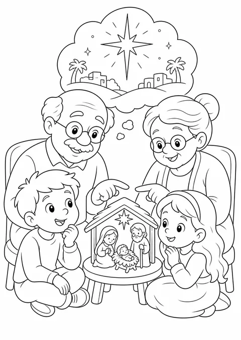 Desenho dos Três Reis Magos oferecendo presentes