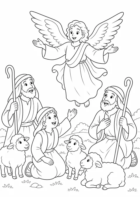 Desenho do anjo anunciando o nascimento aos pastores