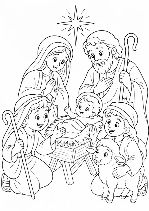 Desenho de Jesus cercado por cordeirinhos