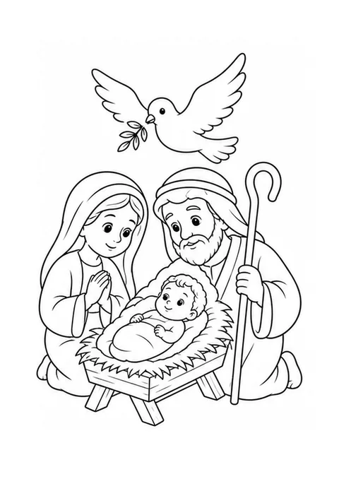 Desenho da pomba da paz sobre a Sagrada Família