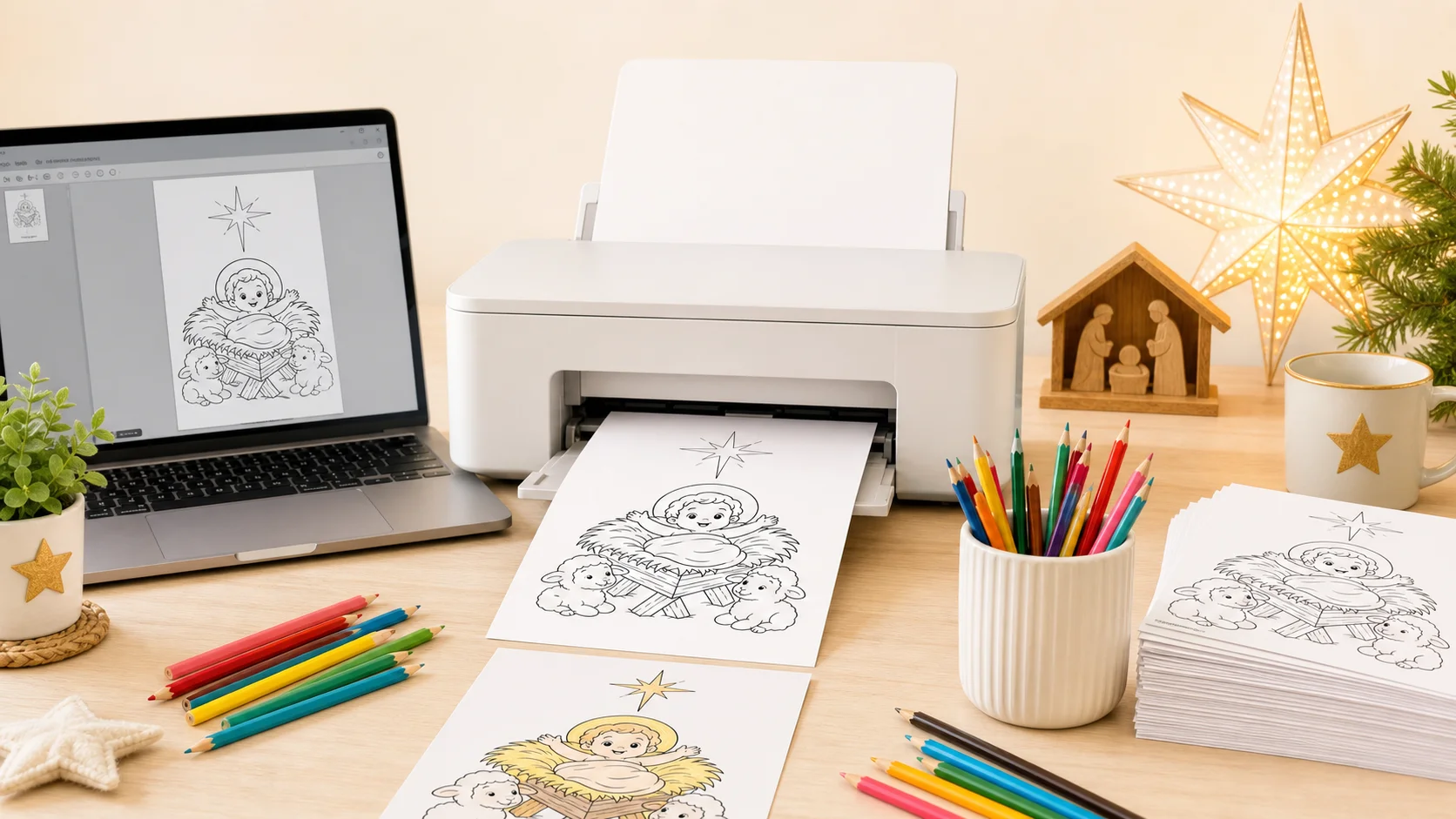 Acesso digital ao material e impressão doméstica dos desenhos do Natal Pintado com Fé